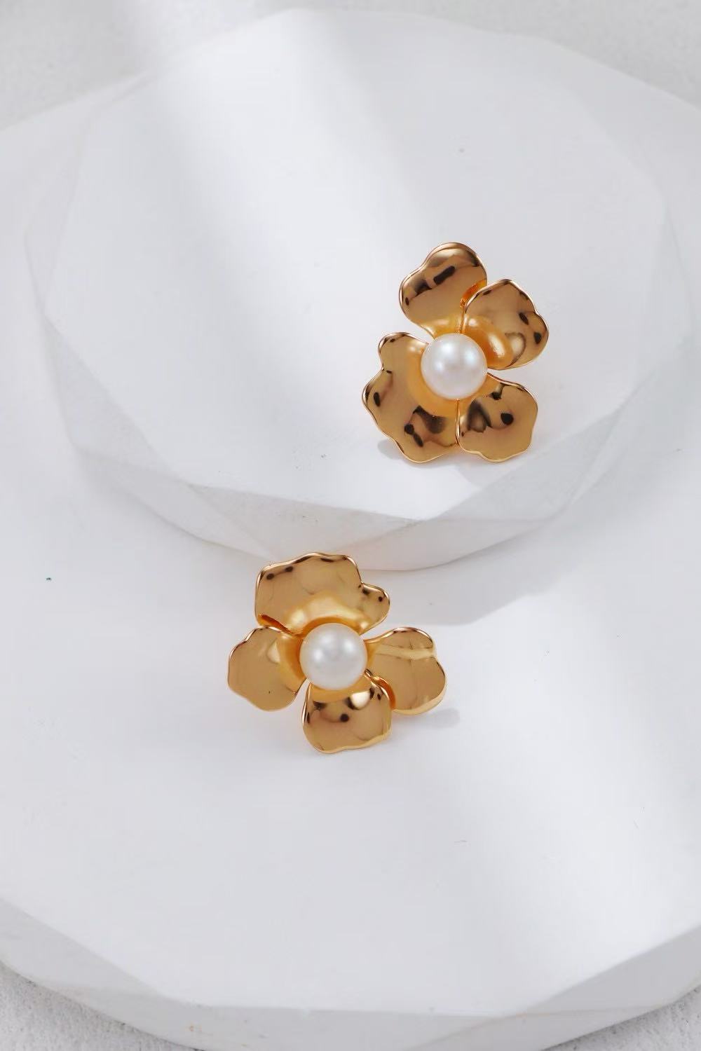 Nature-Inspired Pearl & Gold Floral Earrings