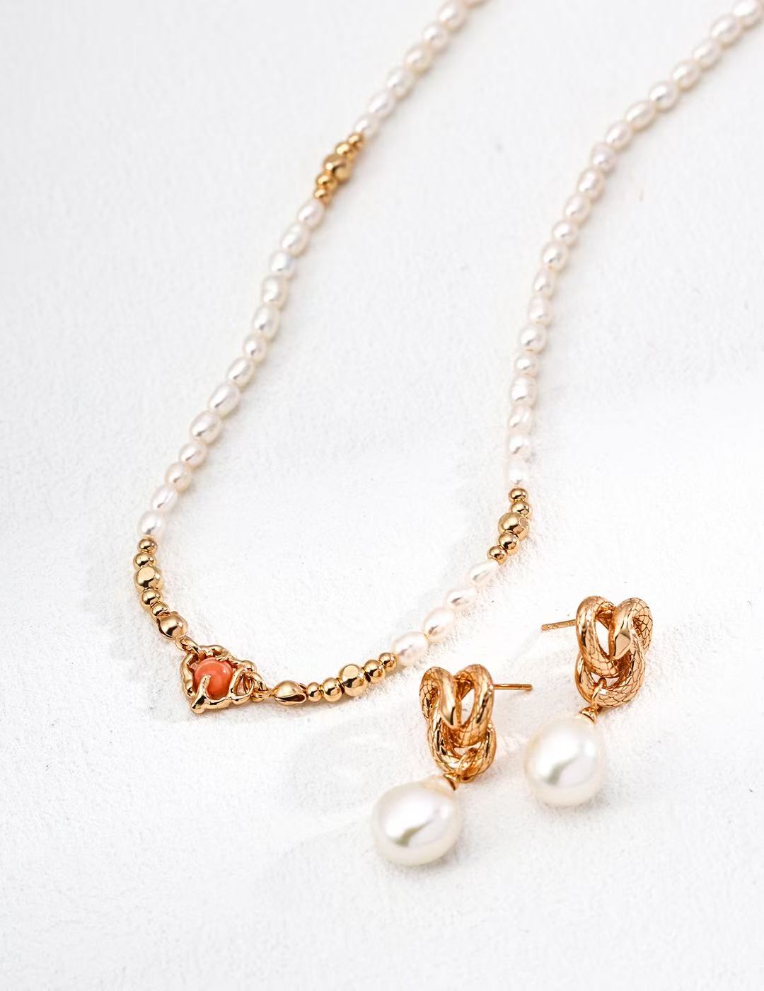Elegant Natural Pearl & Rhodochrosite Pendant Necklace