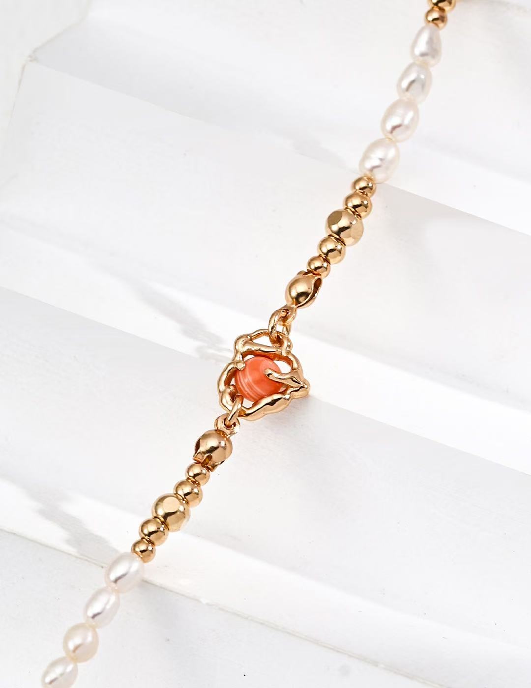 Elegant Natural Pearl & Rhodochrosite Pendant Necklace