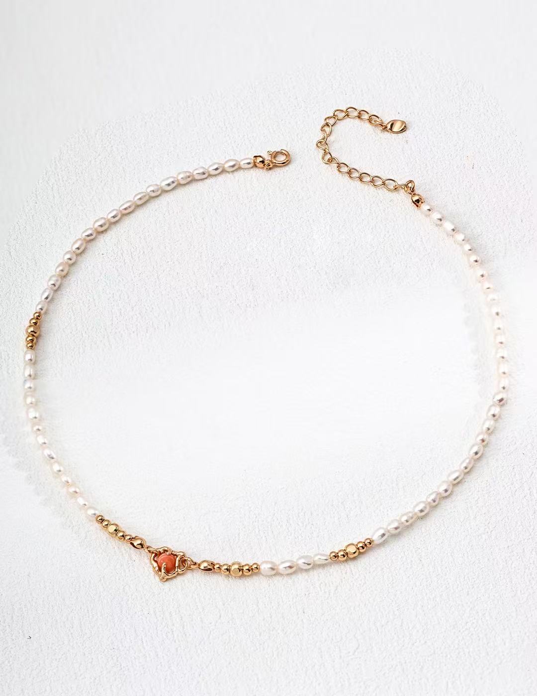 Elegant Natural Pearl & Rhodochrosite Pendant Necklace